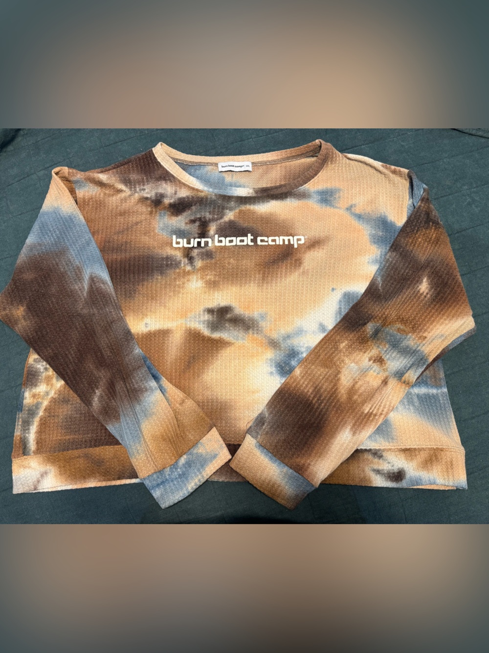 Burn Boot Camp Tie-Dye Waffle Long Sleeve Pullover - Brown Blue Cream